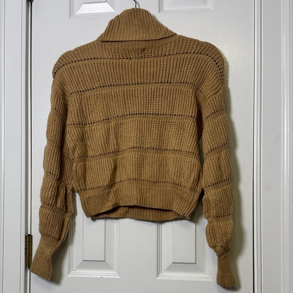 FCT With Love Camel Ribbed Knit Cropped Turtleneck Sweater Size Small - Picture 7 of 7